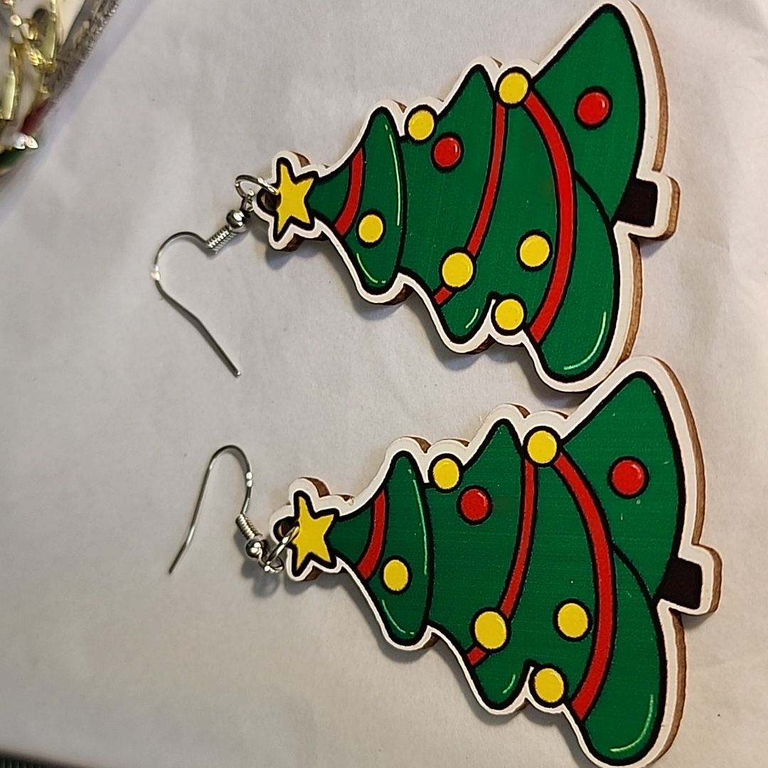 Christmas Earrings Wood Lightweight